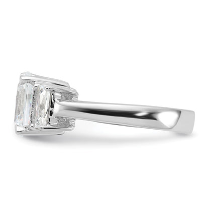 Sterling Silver Rhodium-plated Emerald-cut Cubic Zirconia 3-stone Ring Size 8