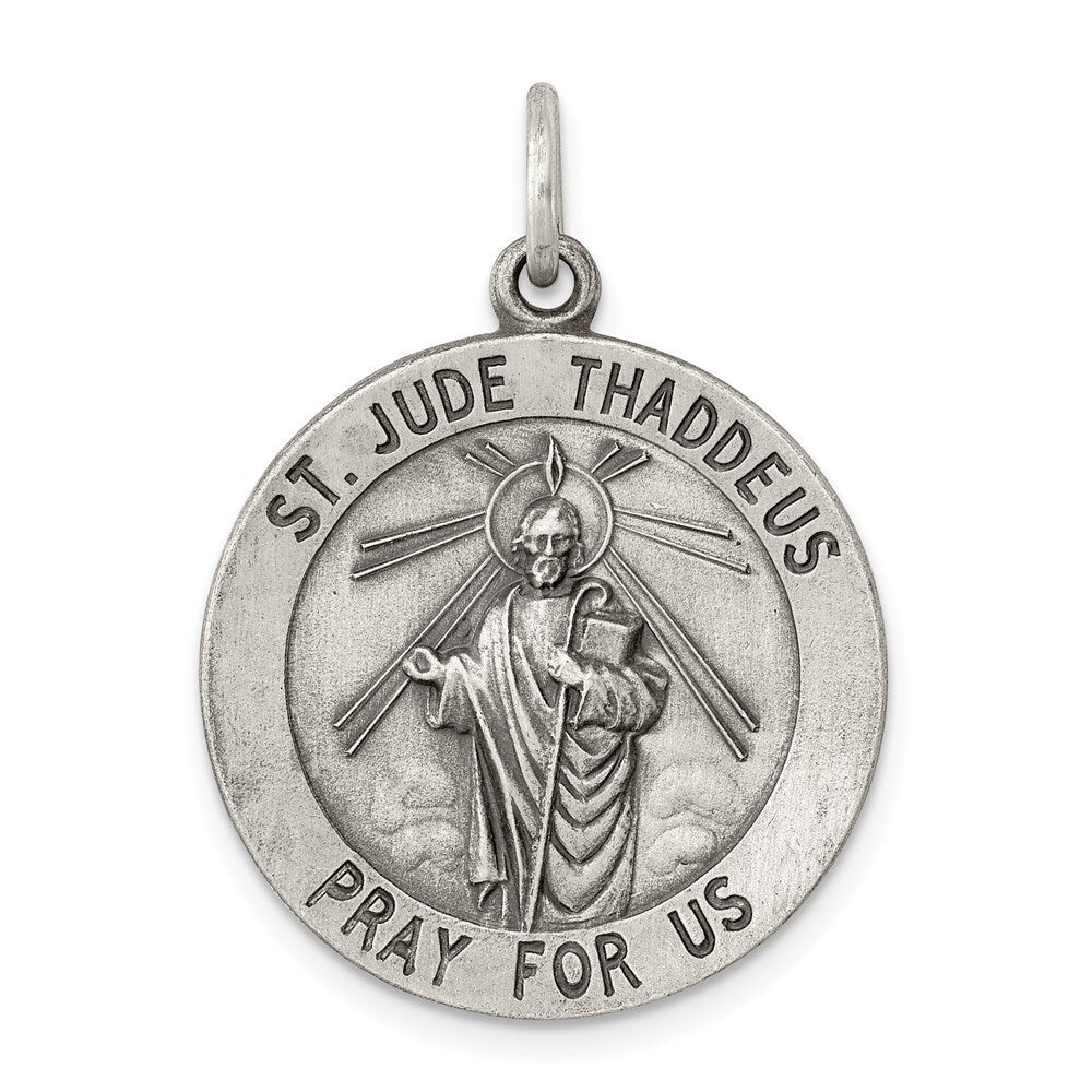Sterling Silver Antiqued Saint Jude Thaddeus Medal Pendant