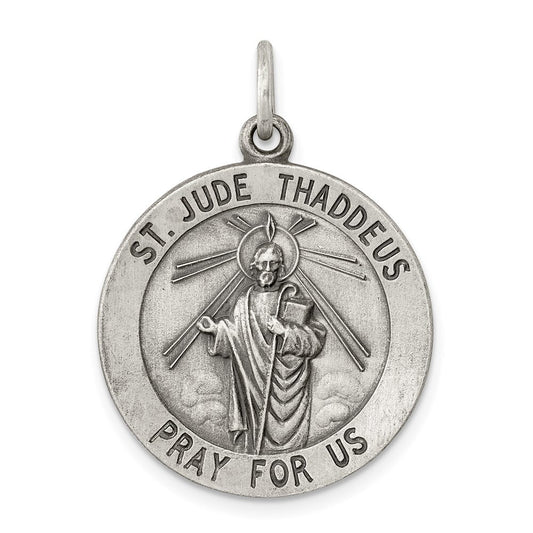 Sterling Silver Antiqued Saint Jude Thaddeus Medal Pendant
