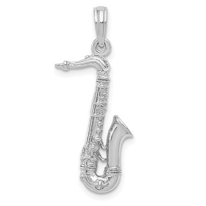 14k White Gold Solid Polished 3-D Saxophone Charm Pendant for Women