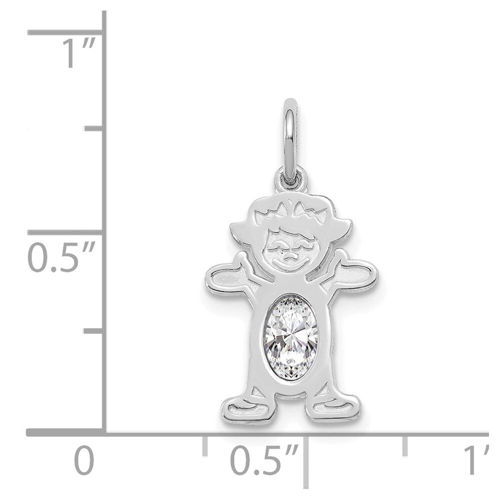 14k White Gold Girl 6x4 Oval Genuine White Topaz-April Pendant for Women