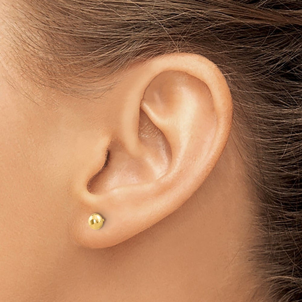 14k Yellow Gold Polished and Diamond-cut 4.5mm Button Stud Earrings