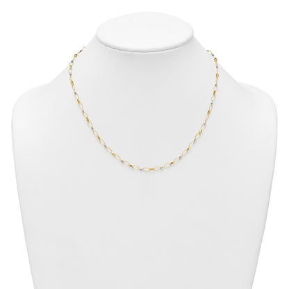 14k Two-tone Gold Polished Twisted Fancy Oval Links Faceted Beads Necklace 18"