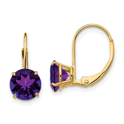 14k Yellow Gold 7mm Amethyst Leverback Earrings Gift for Women