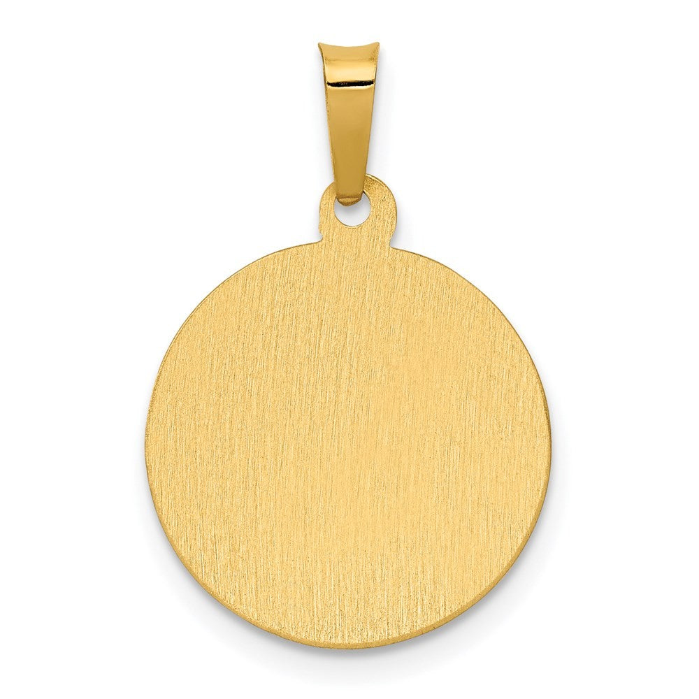 14k Yellow Gold Polished Satin Hollow Divino Nino Round Medal Pendant