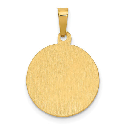 14k Yellow Gold Polished Satin Hollow Divino Nino Round Medal Pendant