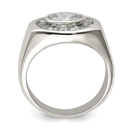 Sterling Silver Rhodium-plated Men's Cubic Zirconia Ring Size 9