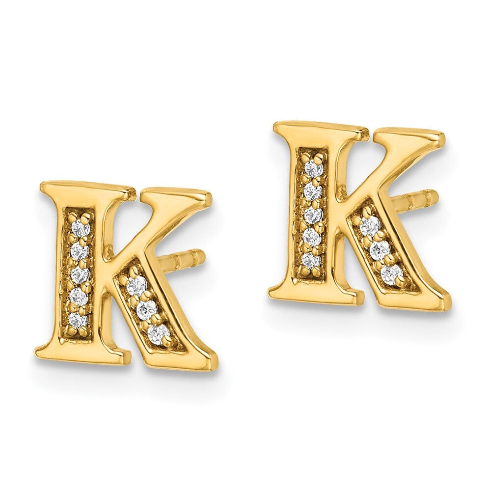 14k Yellow Gold Diamond Initial K Stud Earrings Gift for Women