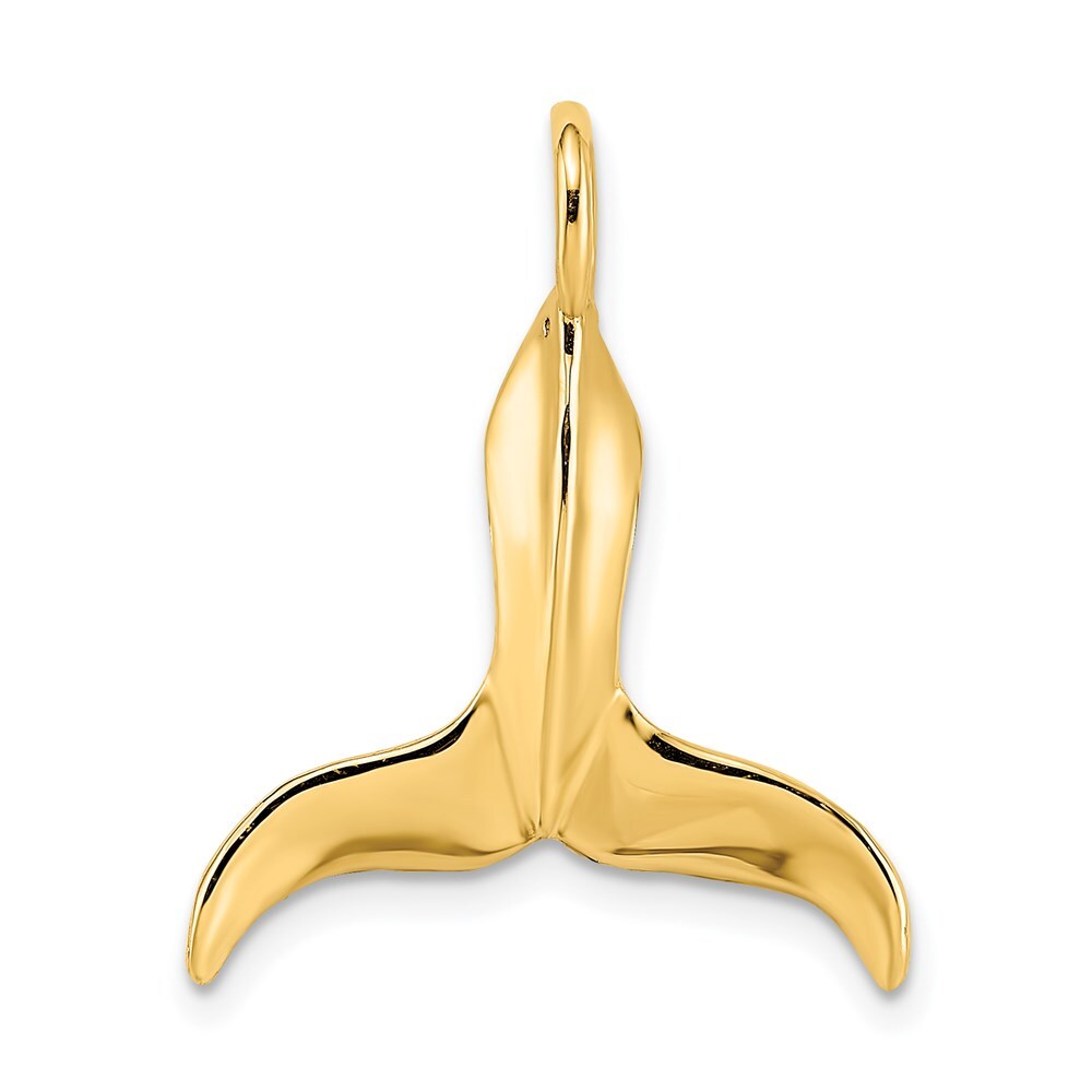 14k Yellow Gold 3-D Polished Whale Tail Charm Pendant for Women