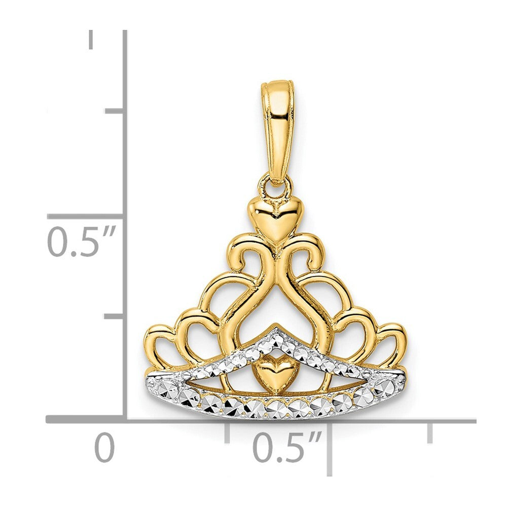 14k Yellow Gold and White Rhodium Diamond-cut Crown Pendant for Women