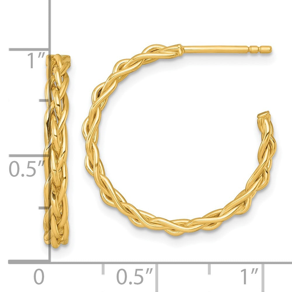 14k Yellow Gold Polished Woven Braid 3 x 24mm C-Hoop Earrings