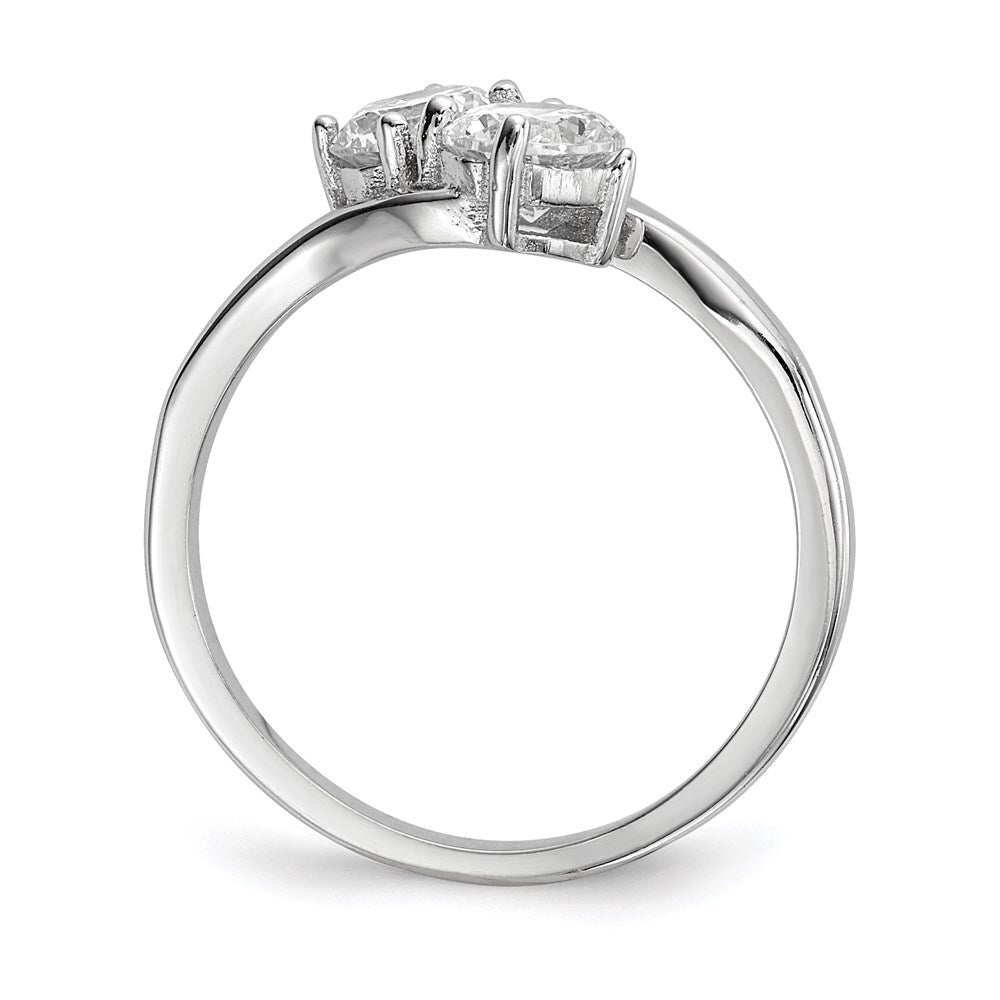 Sterling Silver Rhodium-plated Cubic Zirconia Two Stone Polished Ring Size 6