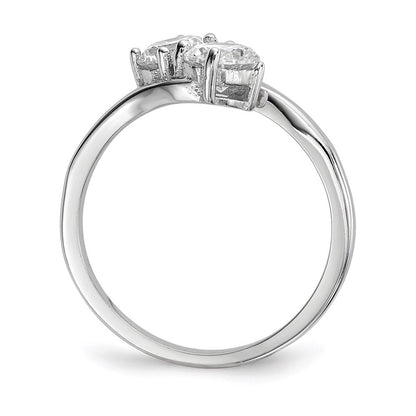 Sterling Silver Rhodium-plated Cubic Zirconia Two Stone Polished Ring Size 6