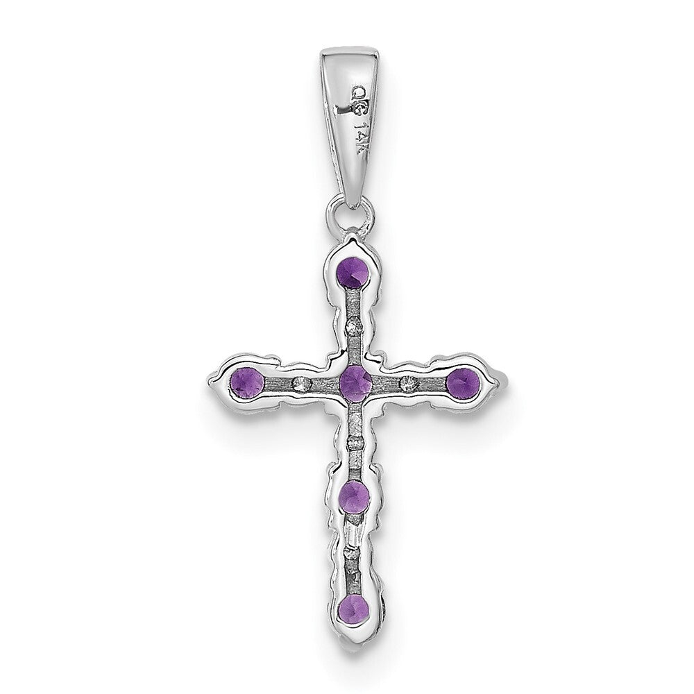 14k White Gold Amethyst and Diamond Cross Pendant for Women