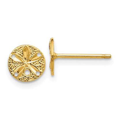 14k Yellow Gold Diamond-Cut Sand Dollar Stud Earrings Gift for Women