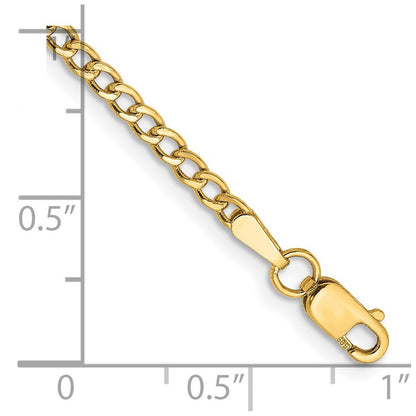 14k Yellow Gold 7 inch 2.5mm Semi-Solid Curb Bracelet