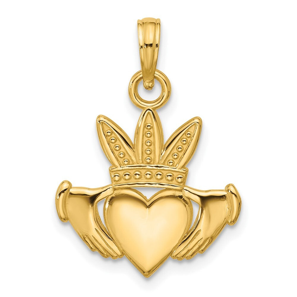 14k Yellow Gold Polished Heart Crown Pendant for Women