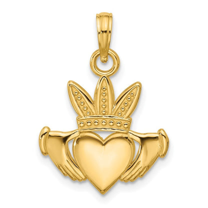 14k Yellow Gold Polished Heart Crown Pendant for Women