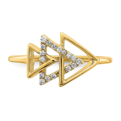 14K Yellow Gold Polished Triple Triangle Diamond Ring Size 7