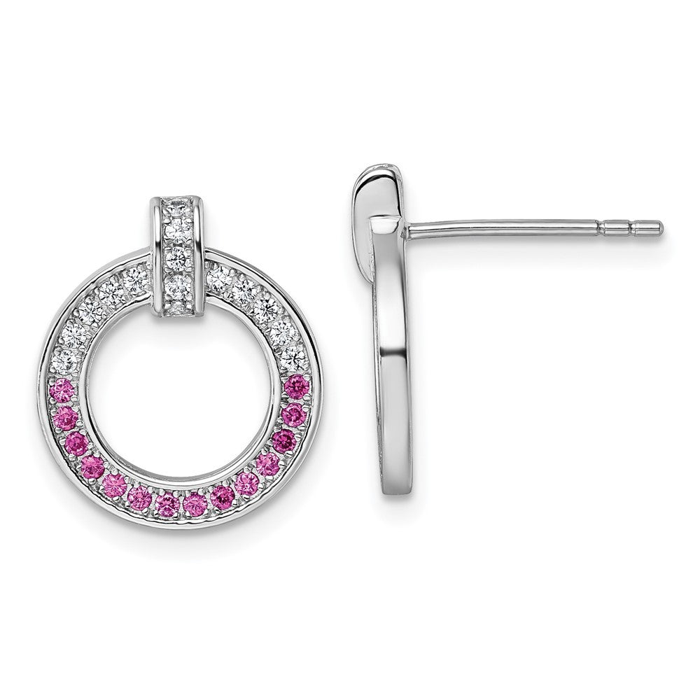 Sterling Silver Rhodium-plated White and Red CZ Open Circle Earrings