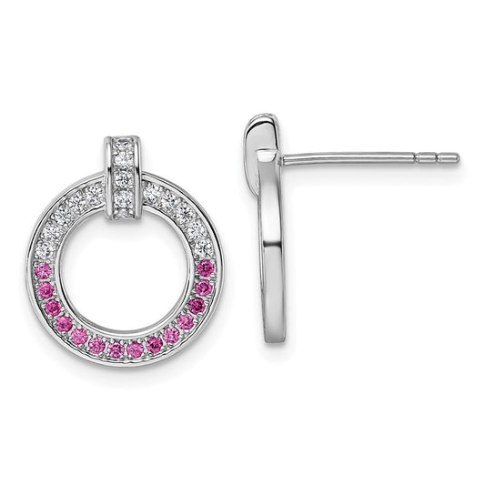 Sterling Silver Rhodium-plated White and Red CZ Open Circle Earrings