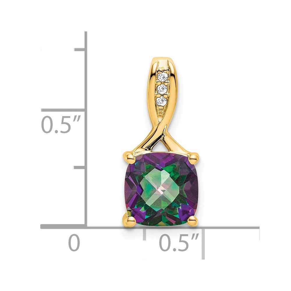 14k Yellow Gold Cushion Mystic Fire Topaz and Diamond Pendant