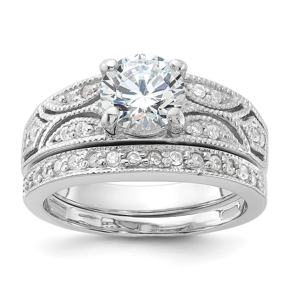 Sterling Silver Rhodium-plated 2-Piece Cubic Zirconia Wedding Set Ring Size 7