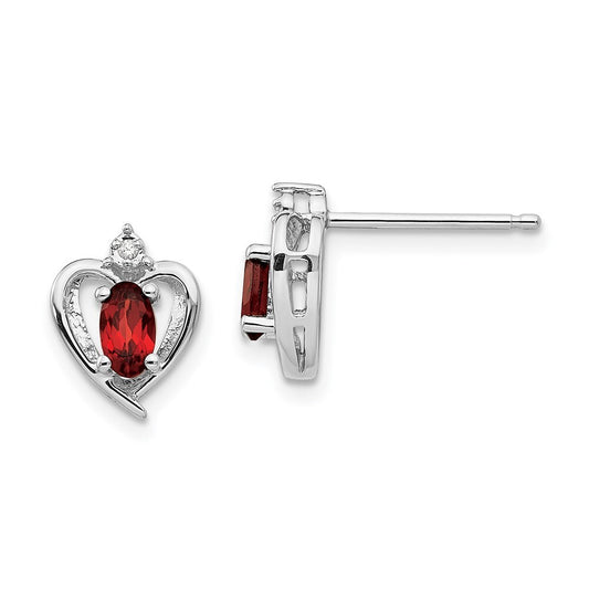 14k White Gold Garnet and Diamond Heart Stud Earrings Gift for Women
