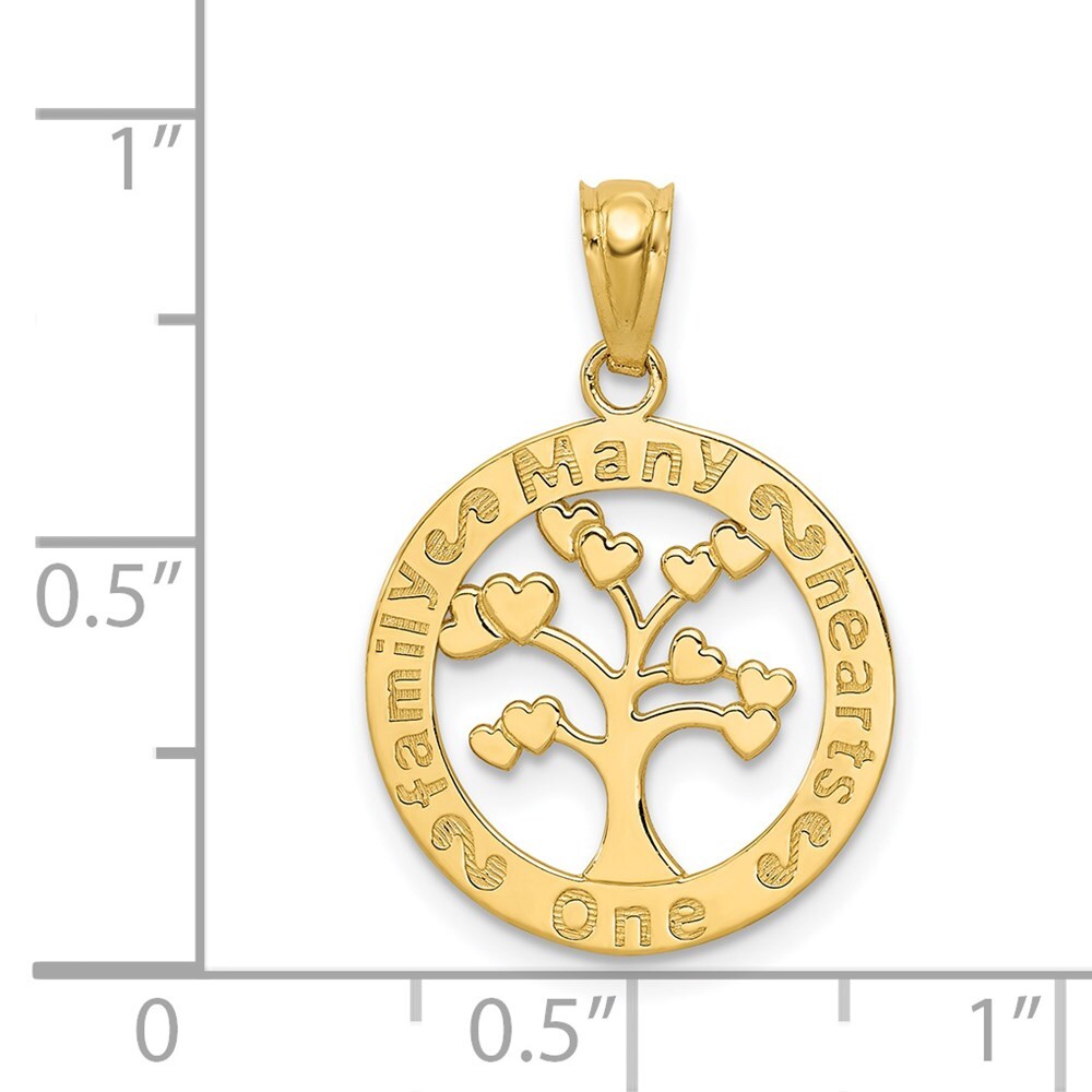 14k Yellow Gold Polished ONE FAMILY MANY HEARTS Tree Pendant for Women
