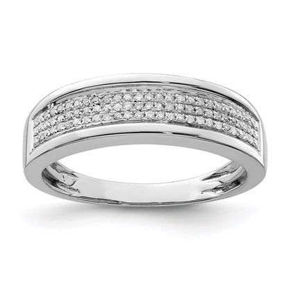 Sterling Silver Rhodium Plated Diam. Men's Band Ring