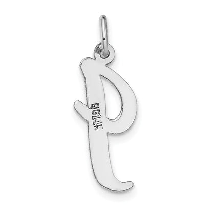 14k White Gold Large Script Letter I Initial Charm Pendant for Women