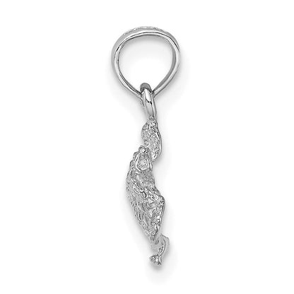 14K White Gold Textured Sea Turtle Charm Pendant
