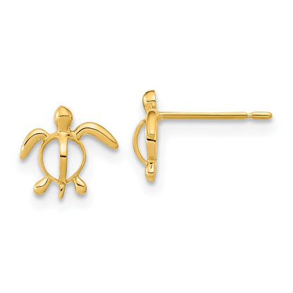 14k Yellow Gold Childrens Sea Turtle Stud Earrings Gift for Women