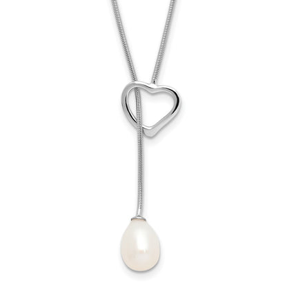 Sterling Silver 7-8mm White Teardrop Cultured Pearl Heart 20" Necklace