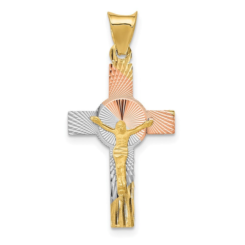 14k Yellow Gold Rhodium Iona Crucifix Cross Pendant