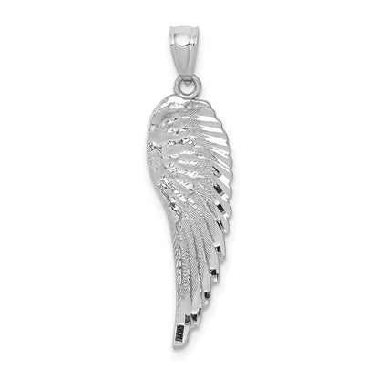 14k White Gold Polished and Textured Angel Wing Pendant for Women