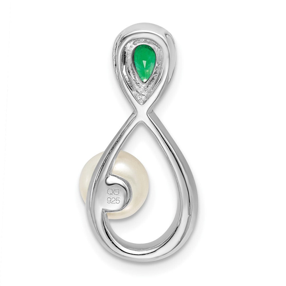 14k White Gold Emerald/FWC Pearl/Diamond Infinity Chain Slide Pendant for Women