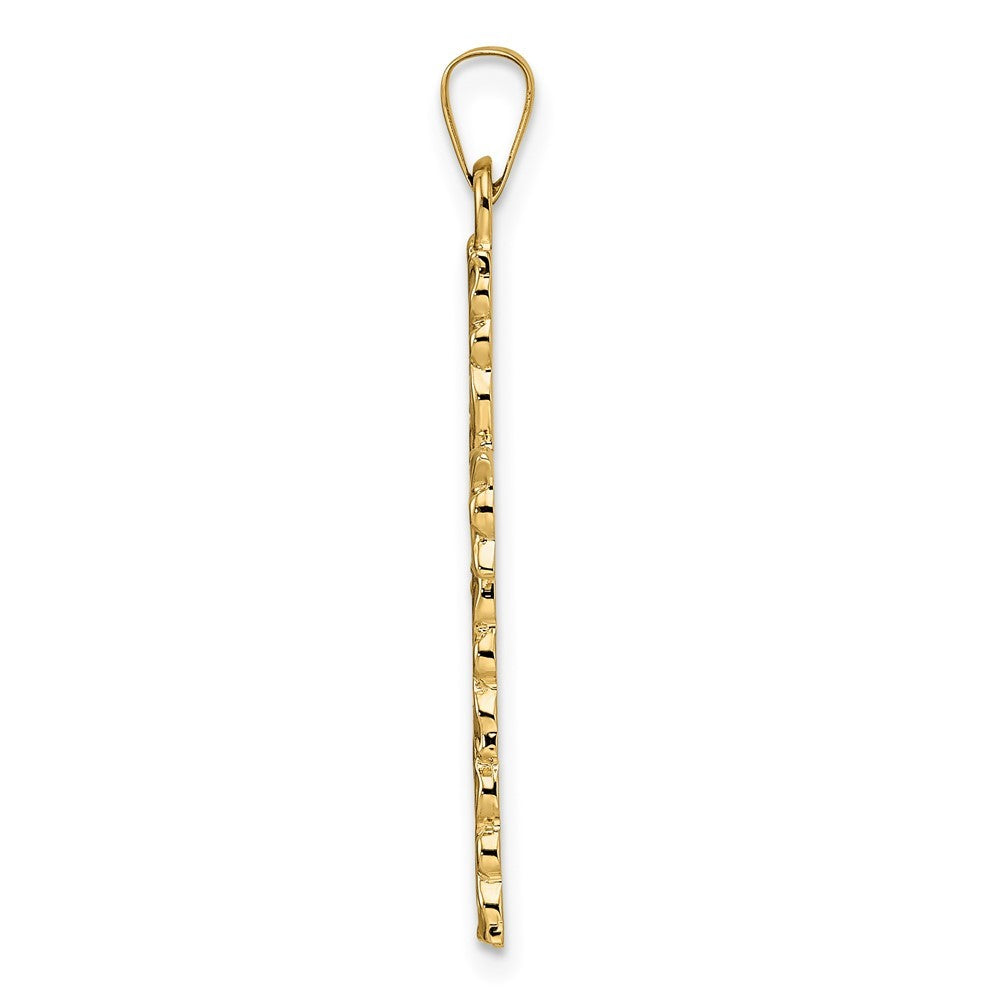 14k Yellow Gold Polished and Textured Solid Floral Cross Pendant