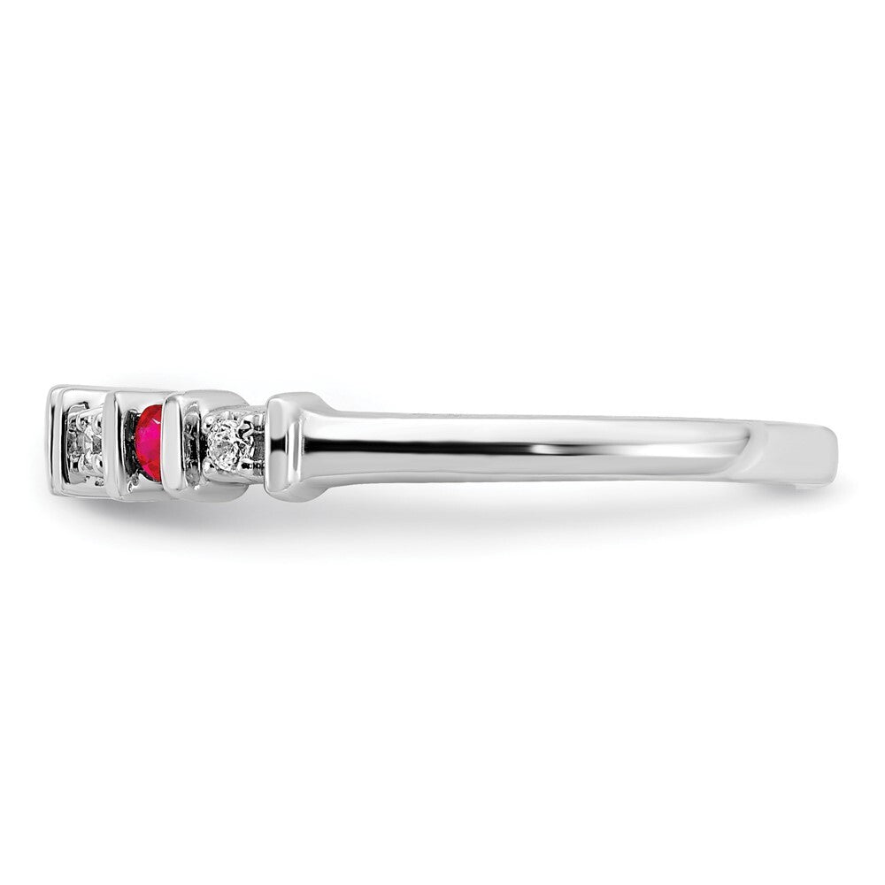 14k White Gold Ruby and Diamond Band Size 7