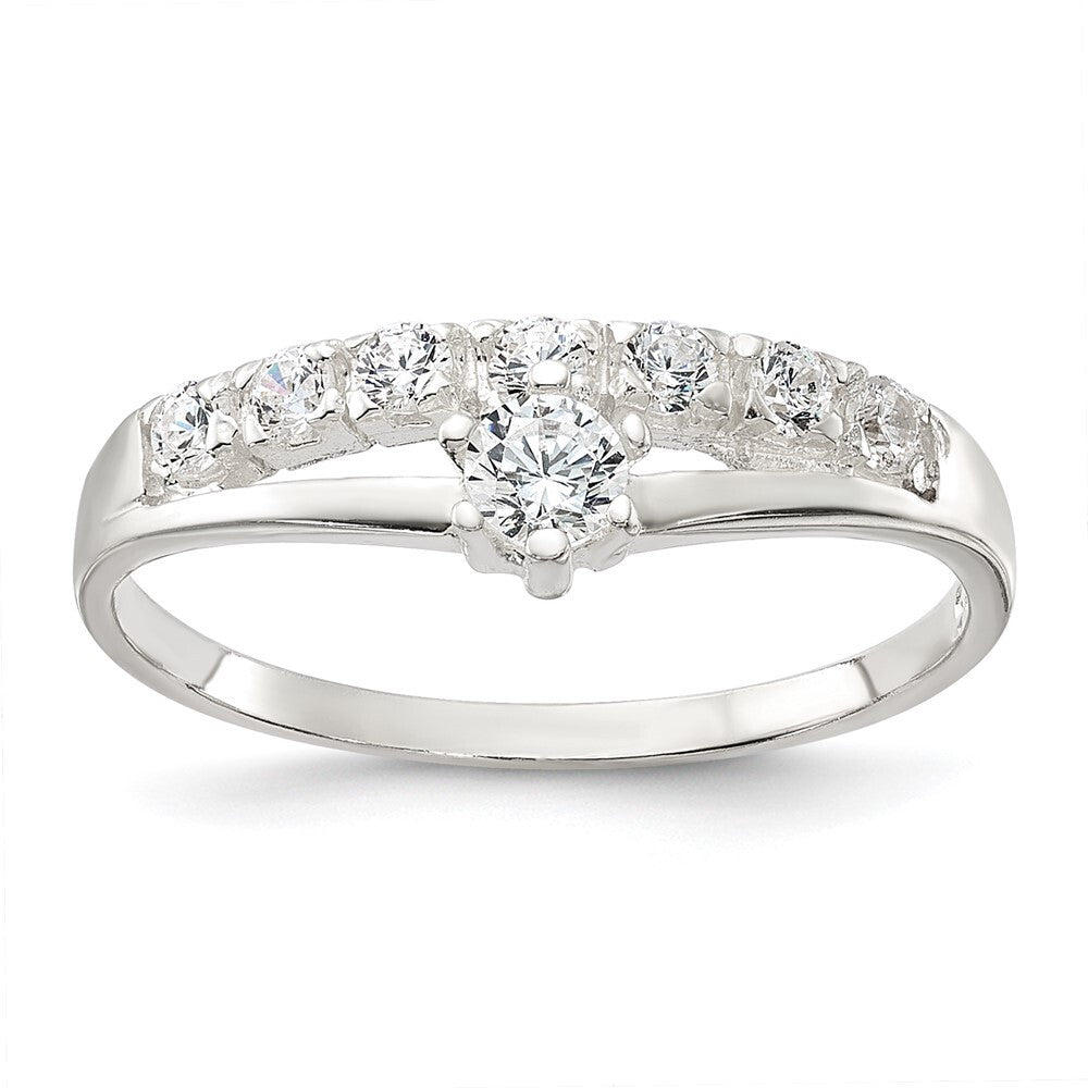 Sterling Silver Row and Solitaire Cubic Zirconia Ring Size 7