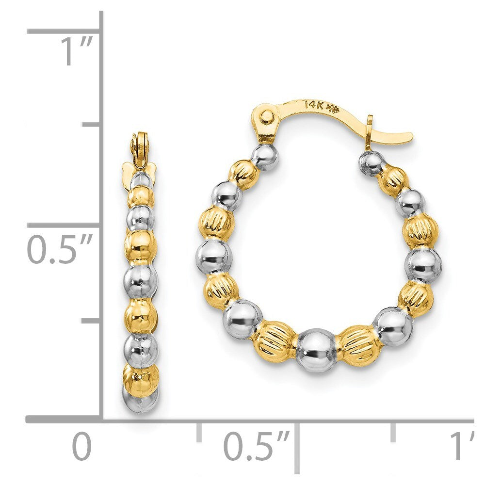14k Yellow Gold Rhodium Beaded Hoop Earrings Gift for Women