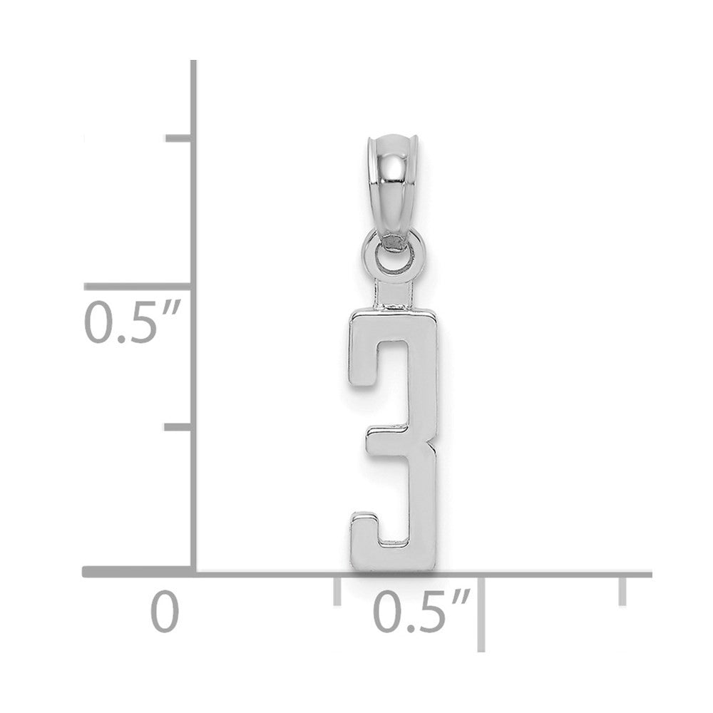 14K White Polished Number 3 Pendant