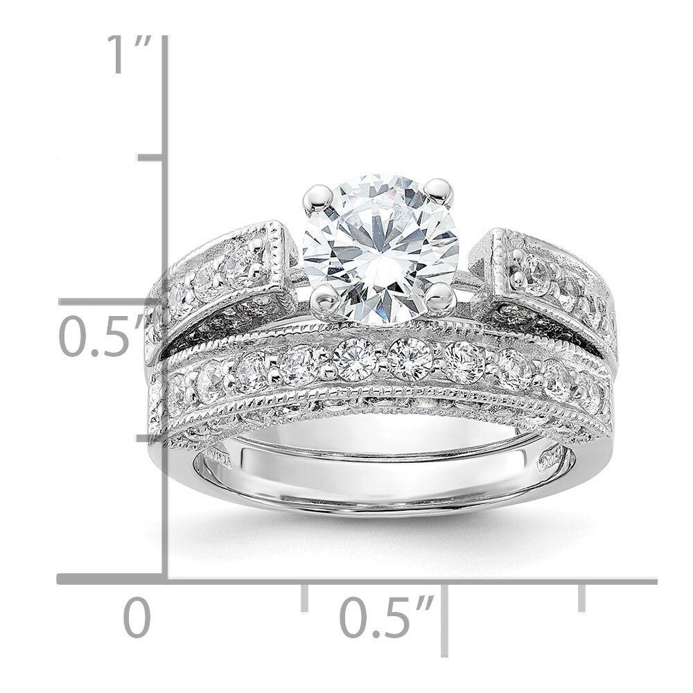 Sterling Silver Rhodium-plated 2-Piece Cubic Zirconia Wedding Set Ring Size 7
