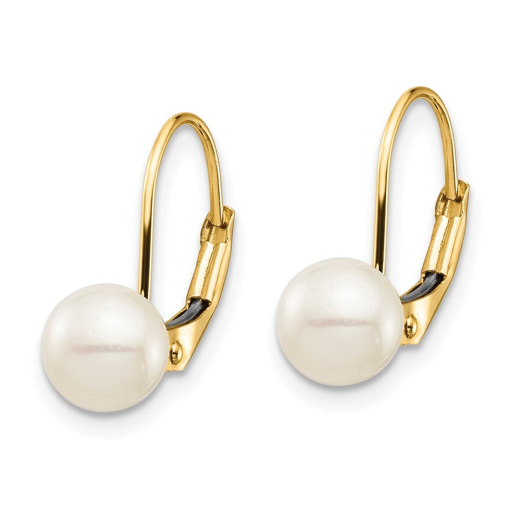 14k Yellow Gold 6-7mm White Round Freshwater Cultured Pearl Leverback Earrings