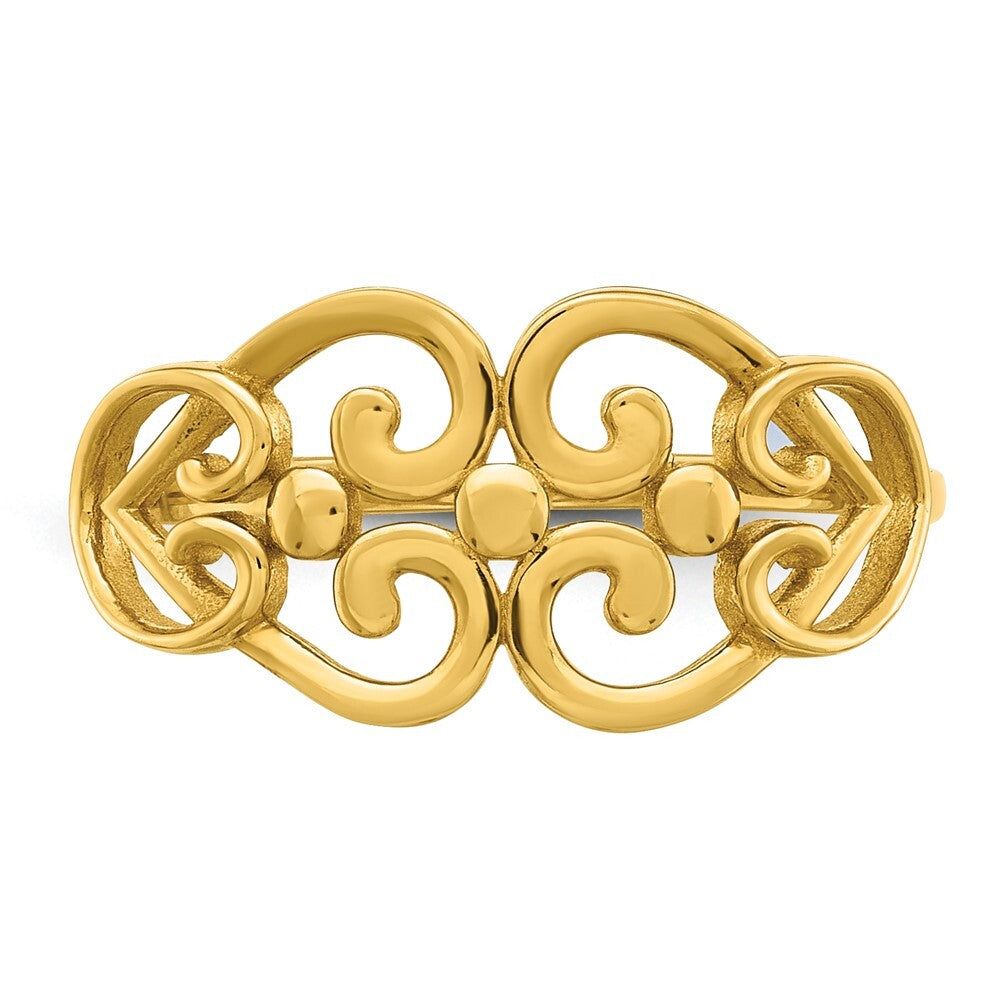 14K Yellow Gold Polished Cut Out Fancy Hearts Design Ring Size 7