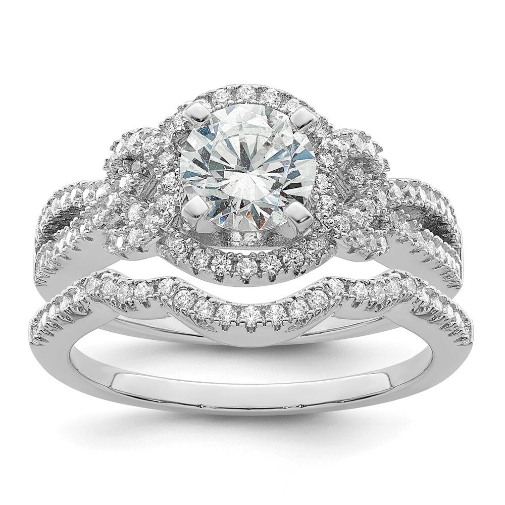 Sterling Silver Rhodium plated 2 piece CZ Bridal Ring Set Size 6
