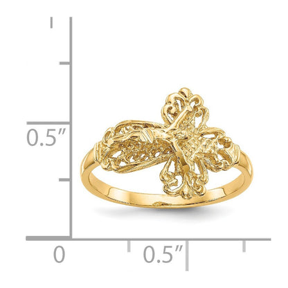 14K Yellow Gold Diamond-Cut Crucifix Ring