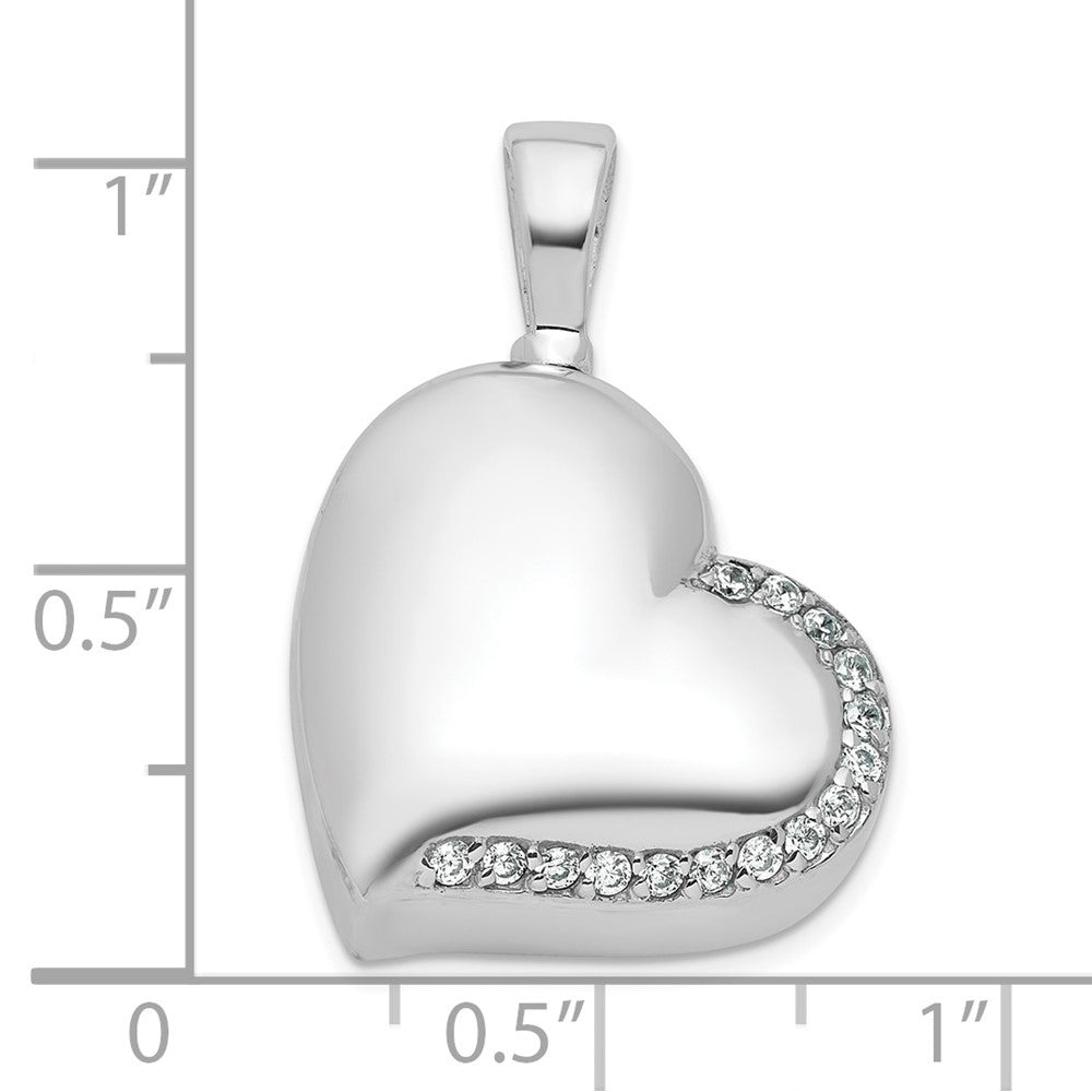 Sterling Silver Rhodium-plated Polished Cubic Zirconia Heart Ash Holder Pendant