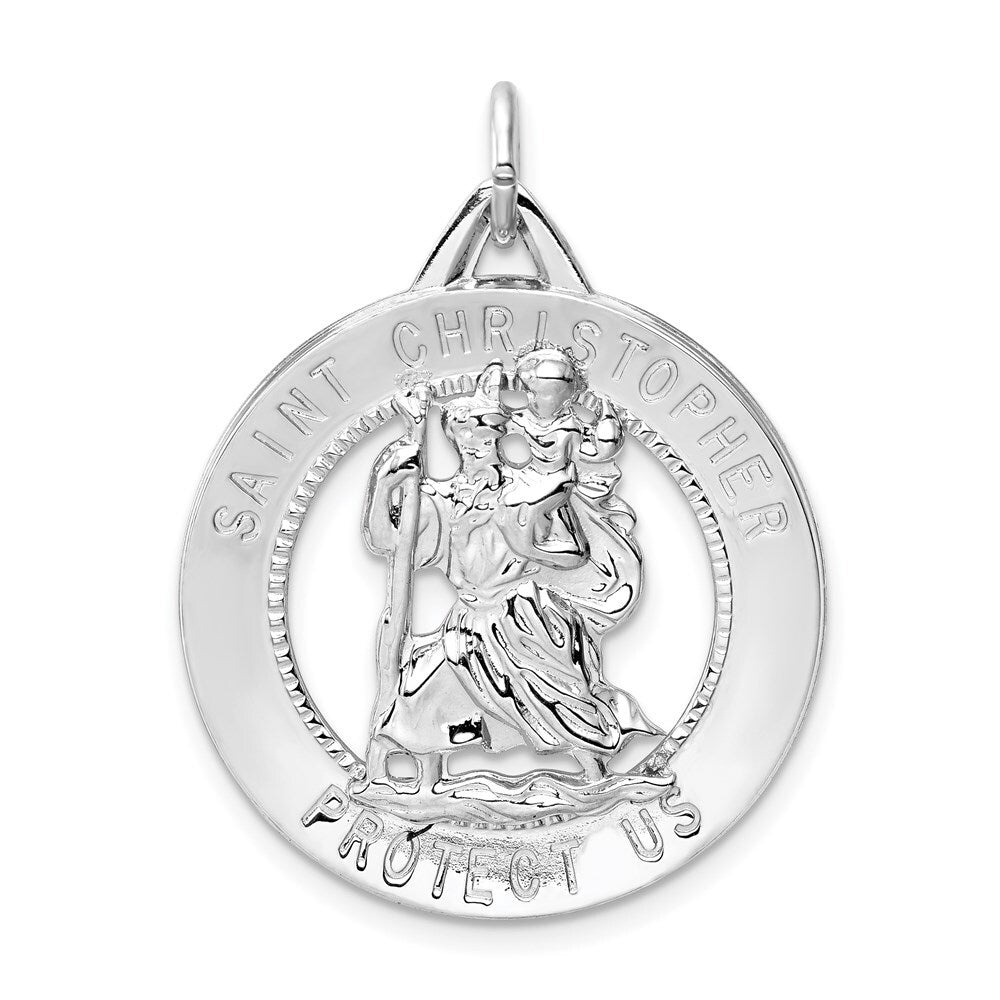 Sterling Silver Rhodium-plated St. Christopher Medal Pendant