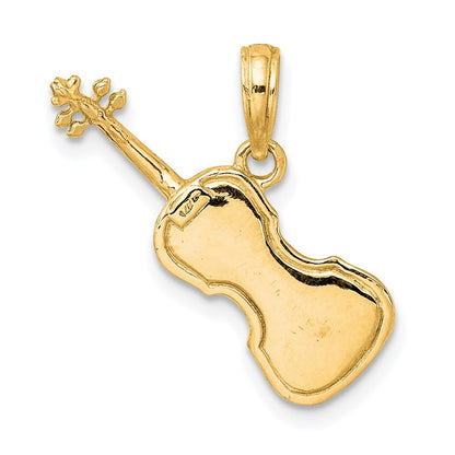 14k Yellow Gold Polished Solid 3-D Violin Pendant